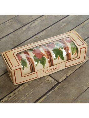 FRANCISCAN WARE Stoneware Hand Painted Apples Leaves Napkin Rings-Set 4 NOS
